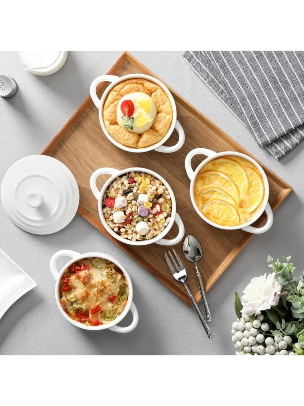 Mini Cocotte Set of 4 - 14 OZ Ceramic Casserole Dishes with Lids & Handles, Oven